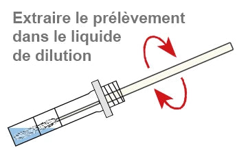 Extraction de l’échantillon dans le liquide de dilution pour le Test Détection THC Surfaces, étape essentielle avant l’analyse.