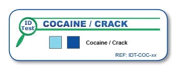 Carte de lecture du test Cocaïne/Crack NarcoCheck avec code couleur pour identifier la présence de cocaïne dans un échantillon.