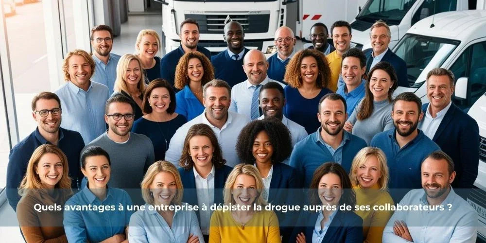 Texte alternatif :Groupe de collaborateurs souriants devant des véhicules d'entreprise.