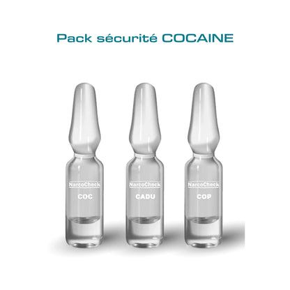 Pack Sécurité Cocaïne - Pureté Cocaïne | Tests Complets avec ampoules NarcoCheck COC, CADU et COP pour dépistage de cocaïne et coupe.