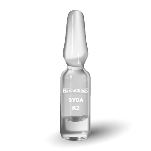 Ampoule de test NarcoCheck SYCA K2 pour identification des cannabinoïdes de synthèse. Utilisé en dépistage rapide de drogues en 1 minute.