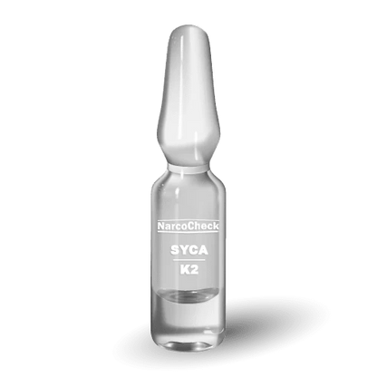 Ampoule de test NarcoCheck SYCA K2 pour identification des cannabinoïdes de synthèse. Utilisé en dépistage rapide de drogues en 1 minute.