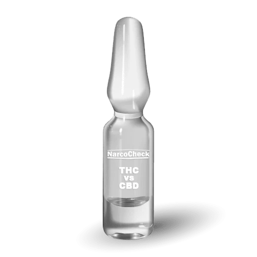 Ampoule de test NarcoCheck THC vs CBD pour différencier rapidement le CBD du THC. Test de dépistage sans équipement en 3 minutes.