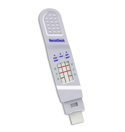 Test Salivaire Multi-Drogues NarcoCheck® 5 en 1 pour dépistage rapide de drogues comme THC, cocaïne, amphétamines. Résultats visibles en 10 min.